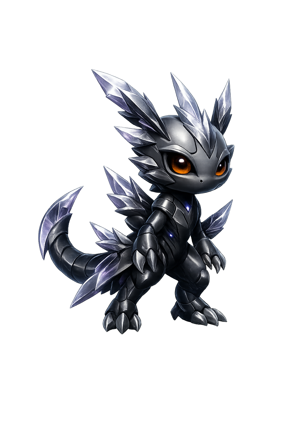 VEXA, a Sprout-stage Gainkin with sharp crystalline spikes and warm orange eyes